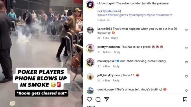 WSOPC賽場驚魂（hún） 撲克玩家iphoness突（tū）冒濃（nóng）煙